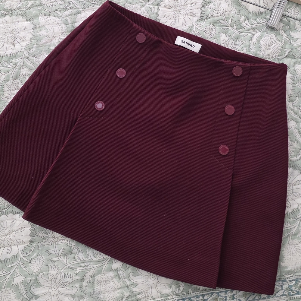Sandro Burgundy Buttoned Women's Skirt